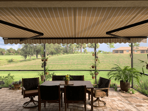 yellow striped retractable awning fabric in tampa florida | Sun Protection