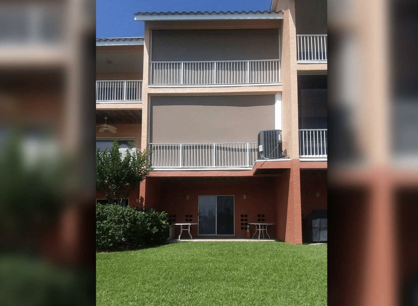 An apartment featuring Sun Protection balcony shades.